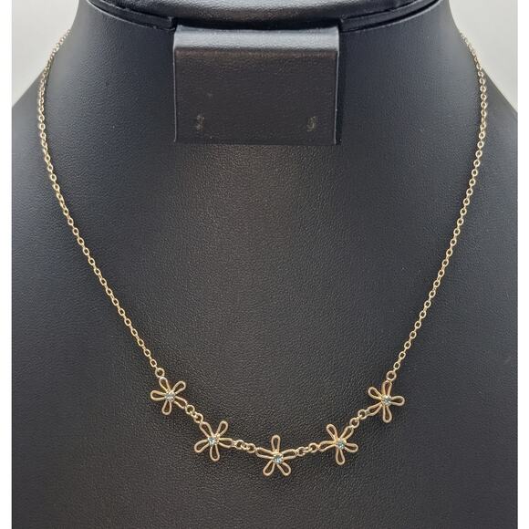 925 Sterling Silver Blue Topaz Five Flower Delicate Chain 16" Necklace - Picture 1 of 6